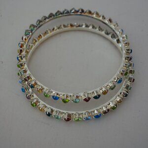 Beautiful Girls Bracelet Diameter 2.5" White Metal & Multi-Colors Beads Vintage
